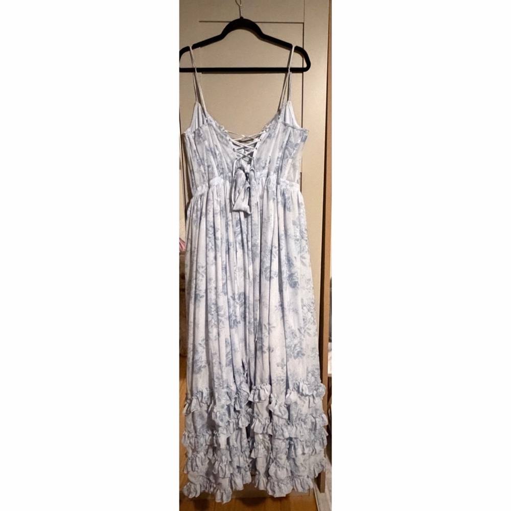 EUC - V. Chapman Carmen Corset Front-Slit Ruffled Gown (14) - Picture 4 of 8